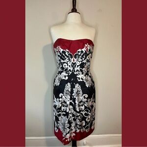 White House Black Market Red and Black Strapless Sheath Dress